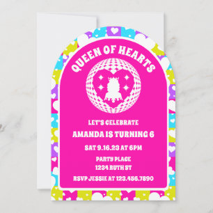 Retro Neon Queen Of Hearts Birthday Photo Arch Invitation