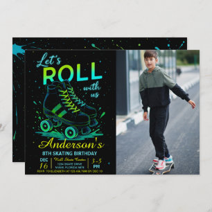 Retro Neon Roller Skate Birthday Photo Invitation