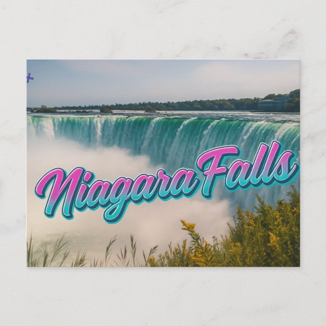 Retro Neon Script Niagara Falls Waterfall Postcard (Front)