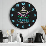 Retro Neon Sign Coffee Cafe Large Clock<br><div class="desc">Personalised Name Custom Retro Black Glowing Neon Sign Coffee Wall Clock by Printable Pretty. Perfect Clock for the Kitchen,  or Man Cave and makes a great gift for Coffee Lovers!</div>