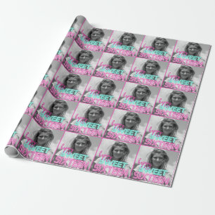 Retro Neon Sign with Black & White Photo Sweet 16 Wrapping Paper