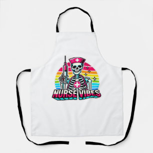 Retro Neon Skeleton Nurse – Funny Spooky Medical D Apron
