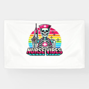 Retro Neon Skeleton Nurse – Funny Spooky Medical D Banner