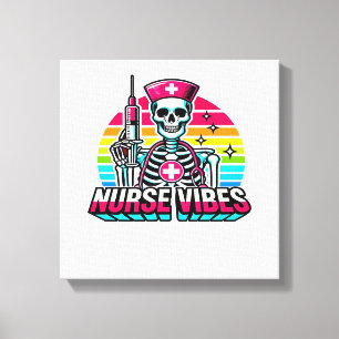 Retro Neon Skeleton Nurse � Funny Spooky Medical D Canvas Print