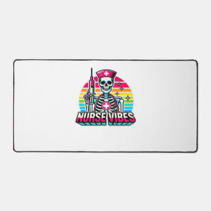 Retro Neon Skeleton Nurse – Funny Spooky Medical D Desk Mat