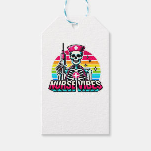 Retro Neon Skeleton Nurse � Funny Spooky Medical D Gift Tags