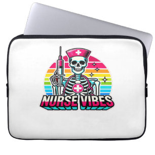 Retro Neon Skeleton Nurse – Funny Spooky Medical D Laptop Sleeve