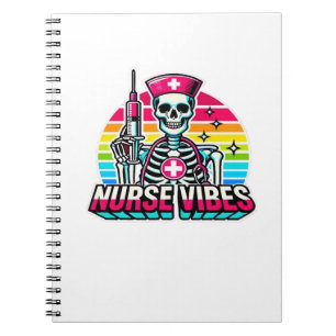 Retro Neon Skeleton Nurse � Funny Spooky Medical D Notebook