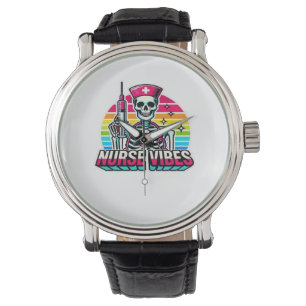 Retro Neon Skeleton Nurse – Funny Spooky Medical D Watch