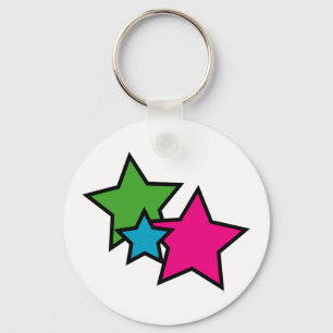 Retro Neon Stars Graphic – 90s Y2K Pop Art Bright Key Ring