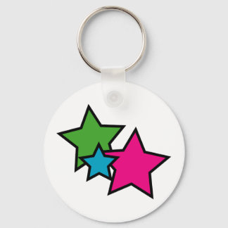 Retro Neon Stars Graphic – 90s Y2K Pop Art Bright Key Ring