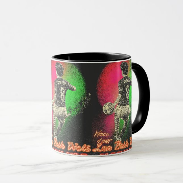 Retro Neon Striker – 80s Vaporwave Soccer Mug (Front Right)