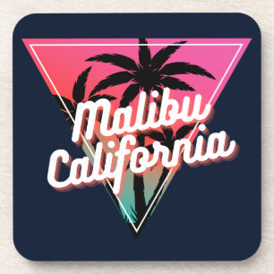 Retro Neon Sunset Palm Trees Malibu California Coaster
