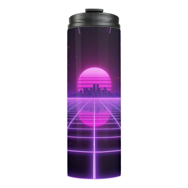 Retro Neon Synthwave Infinity Grid Thermal Tumbler (Front)