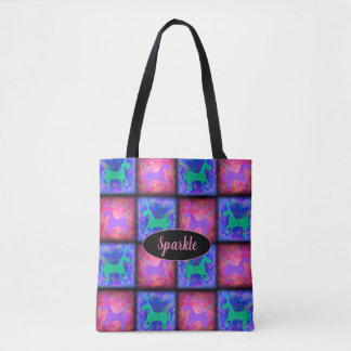 Retro Neon Unicorn Checks Blue Pink Style Tote Bag