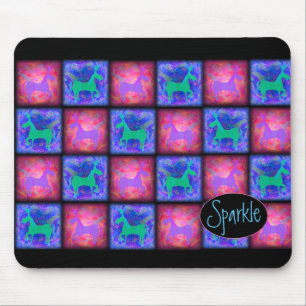 Retro Neon Unicorn Checks Pattern Mouse Mat