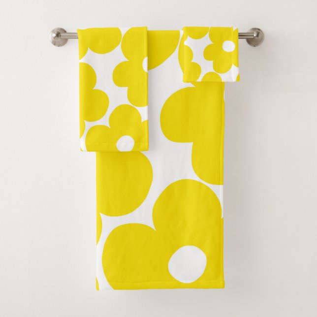 Retro Neon Yellow Daisies #1 #decor #art Bath Towel Set (Insitu)