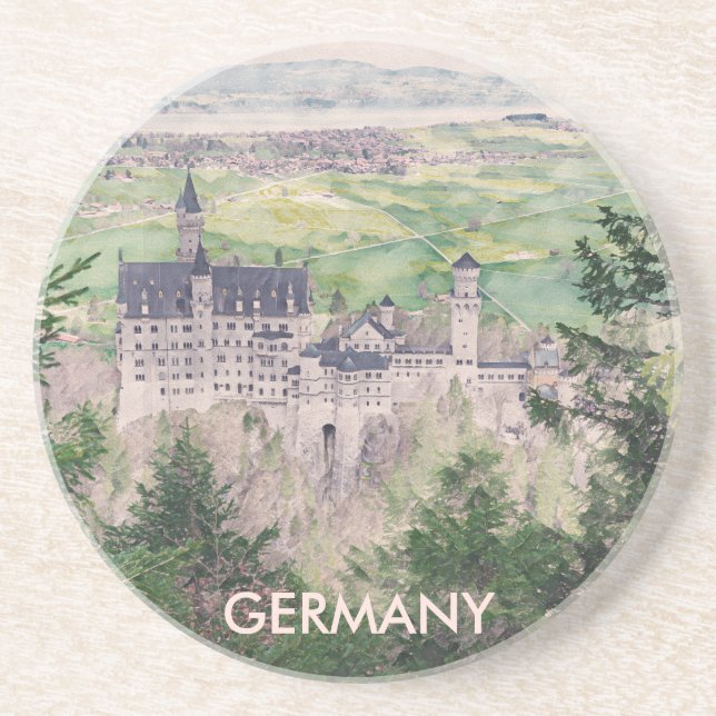 Retro Neuschwanstein Castle in Germany Coaster (Front)