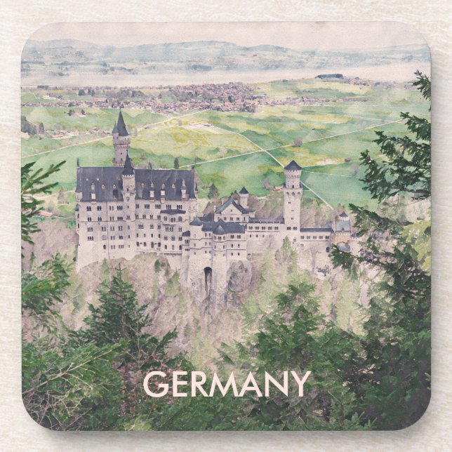 Retro Neuschwanstein Castle in Germany Coaster (Front)