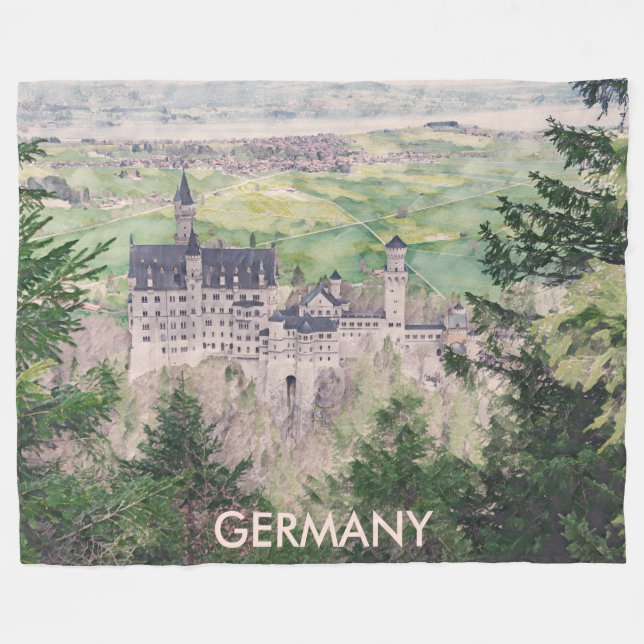 Retro Neuschwanstein Castle in Germany Fleece Blanket (Front (Horizontal))
