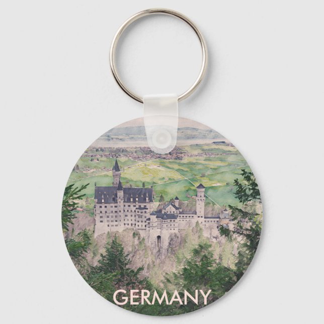 Retro Neuschwanstein Castle in Germany Key Ring (Front)
