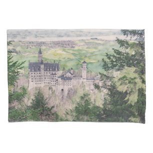 Retro Neuschwanstein Castle in Germany Pillowcase