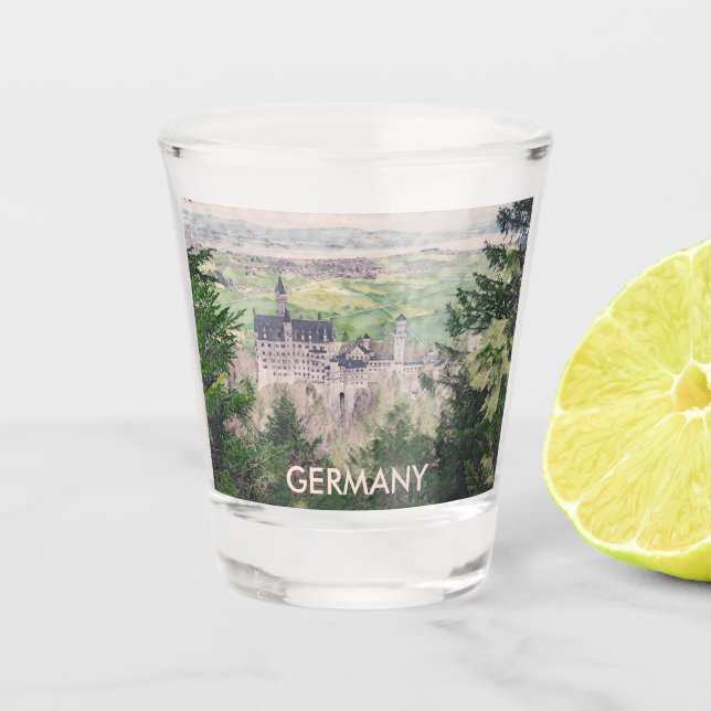 Retro Neuschwanstein Castle in Germany Shot Glass (Front)