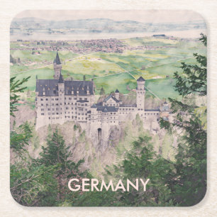 Retro Neuschwanstein Castle in Germany Square Paper Coaster