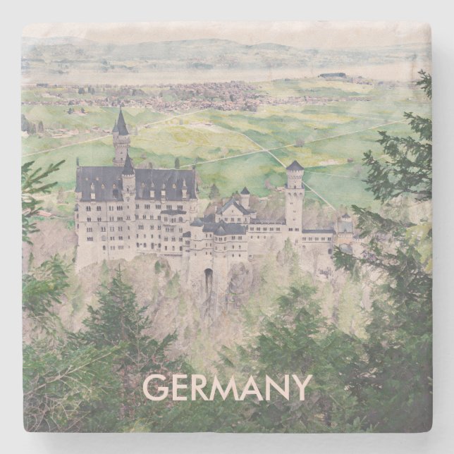 Retro Neuschwanstein Castle in Germany Stone Coaster (Front)