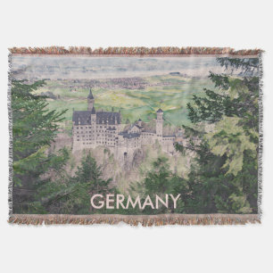 Retro Neuschwanstein Castle in Germany Throw Blanket