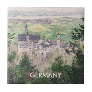 Retro Neuschwanstein Castle in Germany Tile