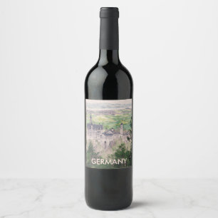 Retro Neuschwanstein Castle in Germany Wine Label