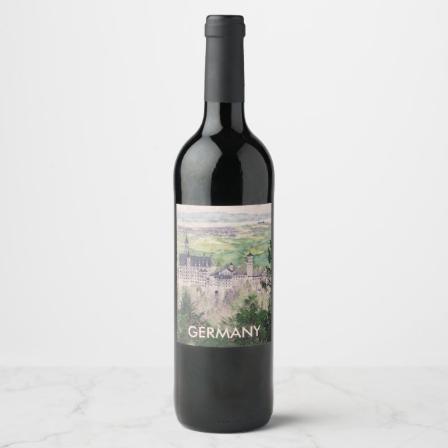 Retro Neuschwanstein Castle in Germany Wine Label (Front)