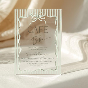 Retro Neutral Bow Cafe Bebe Coffee Baby Shower Acrylic Invitations