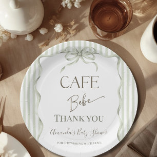Retro Neutral Bow Cafe Bebe Coffee Baby Shower Paper Plate