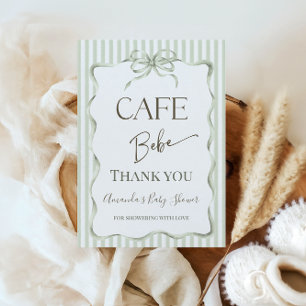 Retro Neutral Bow Cafe Bebe Coffee Baby Shower Thank You Card