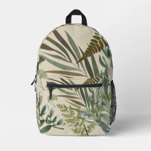 Retro Neutral Sage Floral Fern Botanical Foliage Printed Backpack