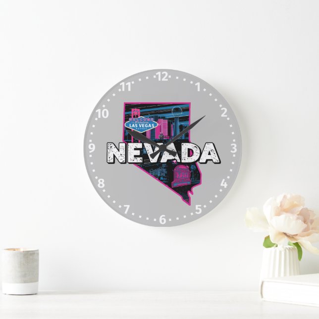 Retro Nevada Silhouette Large Clock (Home)