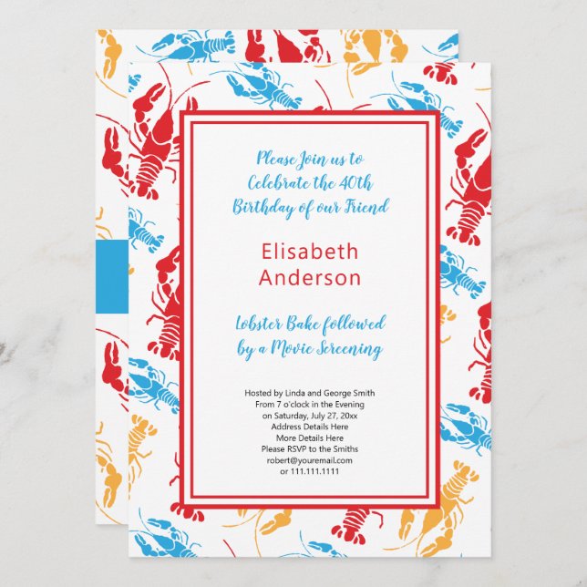 Retro New England Lobster Bake Party Invitation (Front/Back)