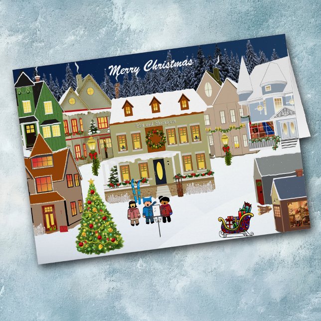 Retro New England Village Christmas Greeting Card (Creator Uploaded)