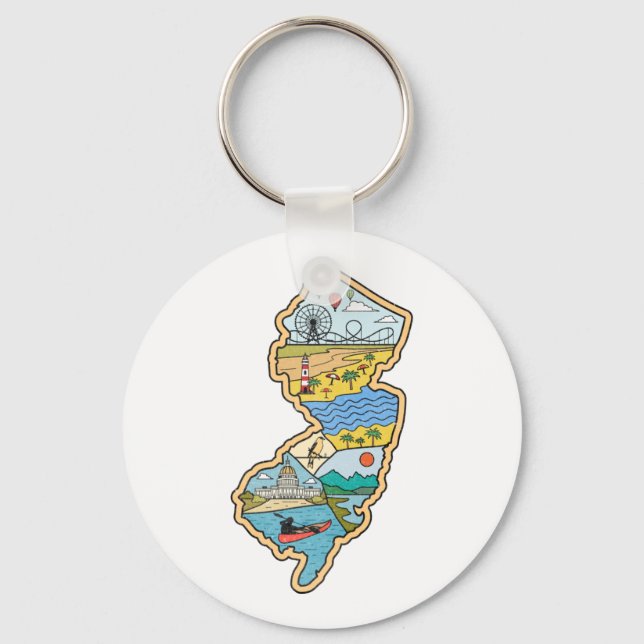 Retro New Jersey Cape May Atlantic City Souvenir Key Ring (Front)