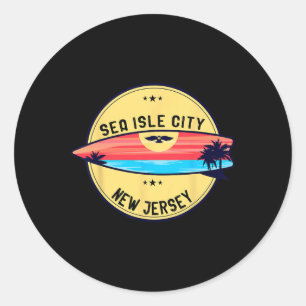 Retro New Jersey Sea Isle City Beach Surfing  Classic Round Sticker
