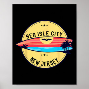 Retro New Jersey Sea Isle City Beach Surfing Poster