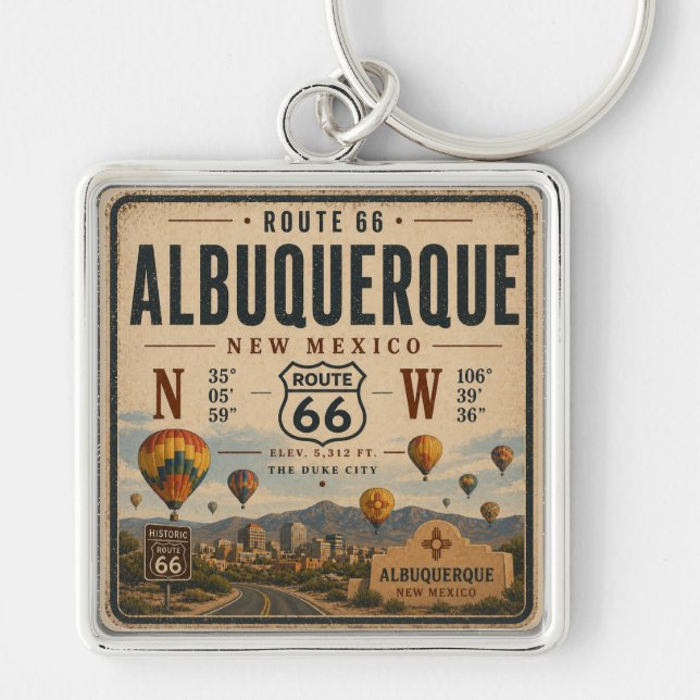 Retro New Mexico Highway Memento Key Ring (Front)
