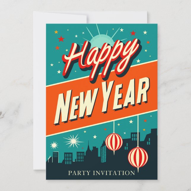 Retro New Year Party Invitation (Front)