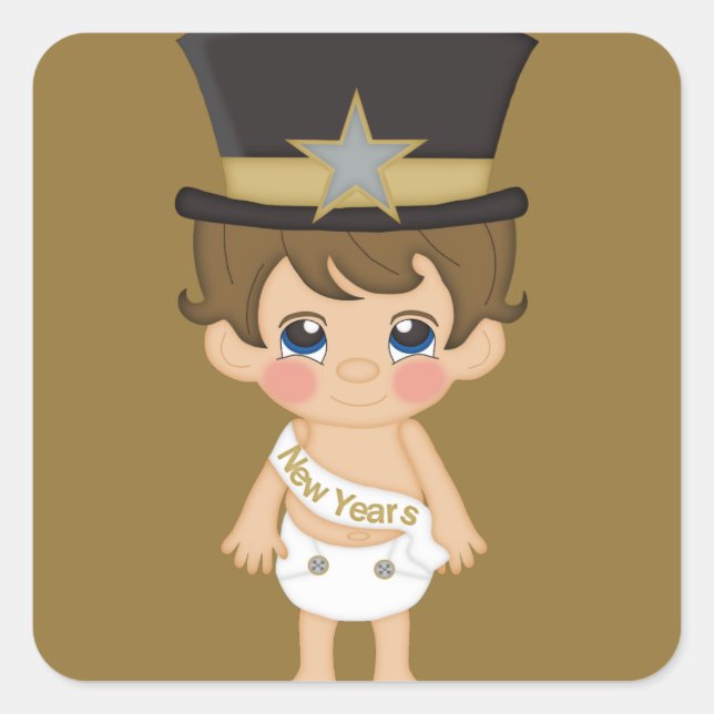 Retro New Years Baby New Year Square Sticker (Front)