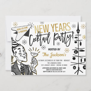 Retro New Years Cocktail Party Invitation