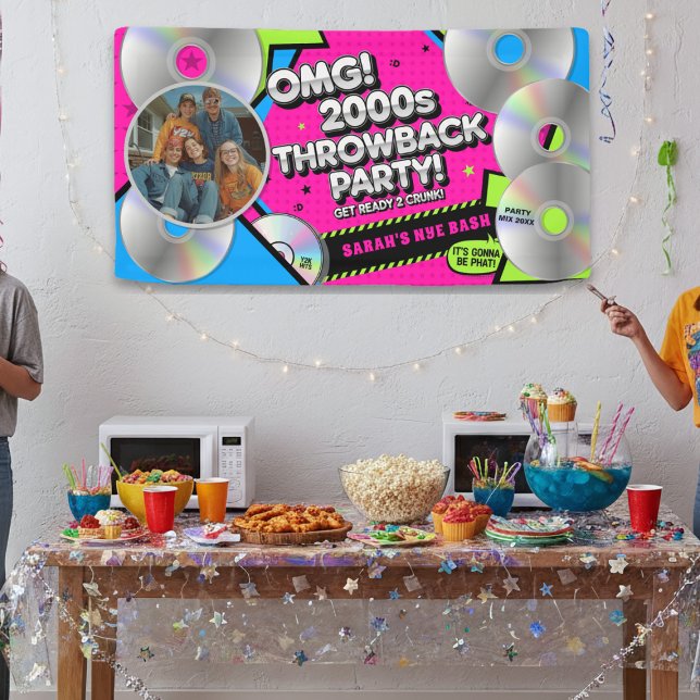 Retro New Year's Eve 2000s Throwback Party  Banner (Fun and colorful banner for your 2000s Throwback Party. Add your name!)