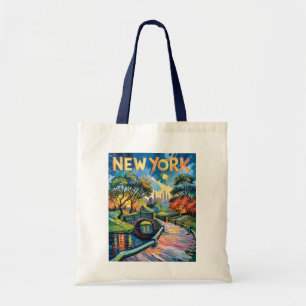 Retro New York Central Park Van Gogh Cityscape Art Tote Bag