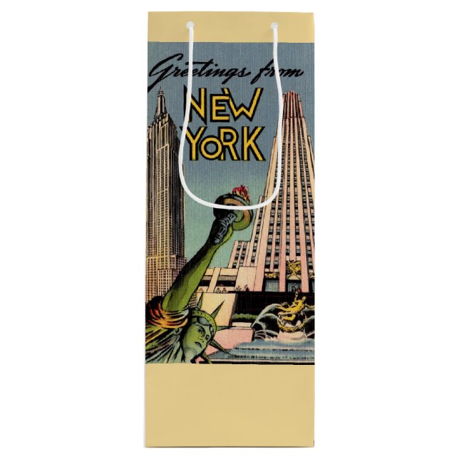 Retro New York City Greeting Wine Gift Bag (Front)